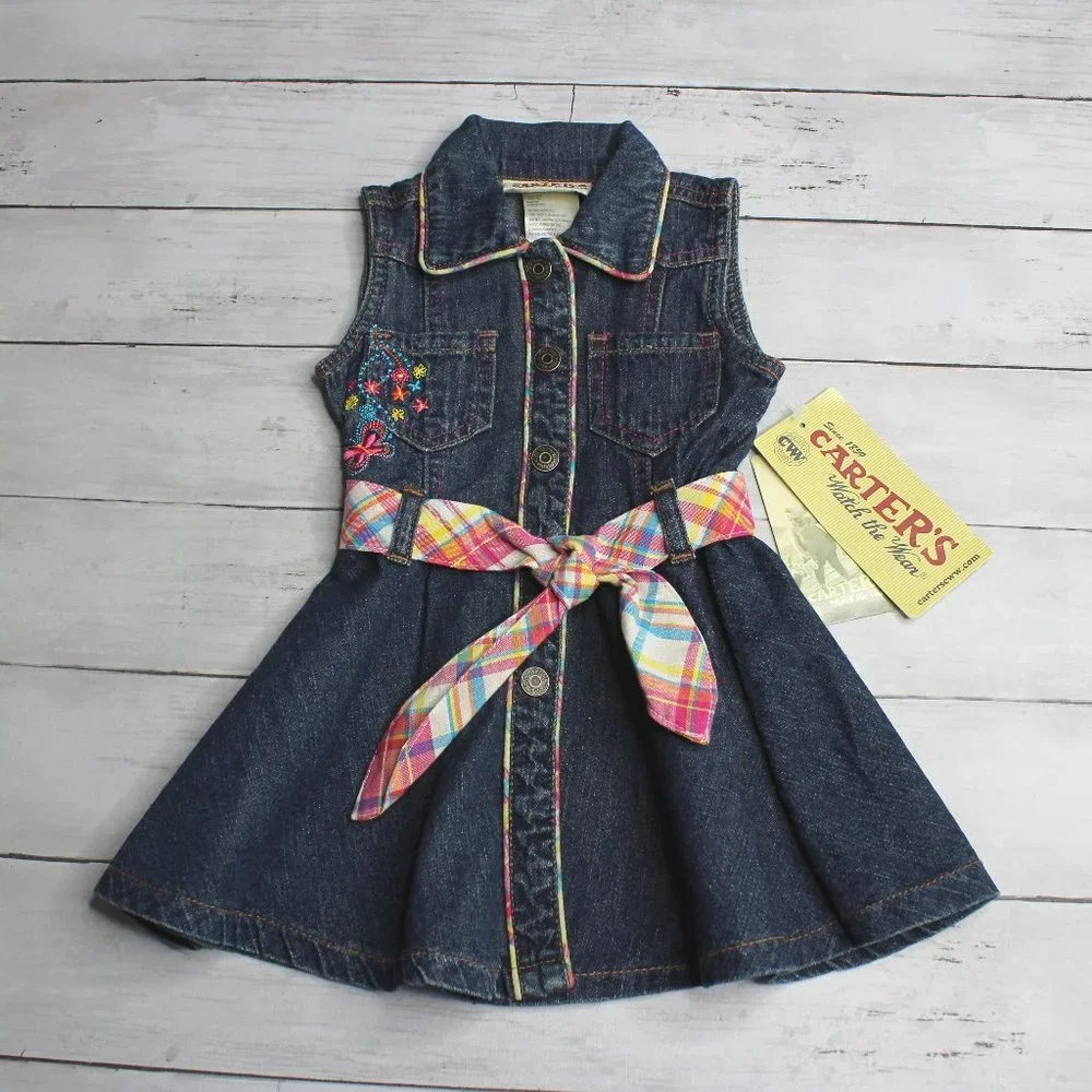 Carter's Vintage Baby Girl's Denim Blue Jean Dress Size 12 Months